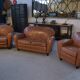 Camel 1980s 2-seater sofa and 2 club armchairs set in faux leather