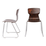 2 of 8 Vintage Casala Stackable Chairs, Germany 1970s, Plywood & Chrome
