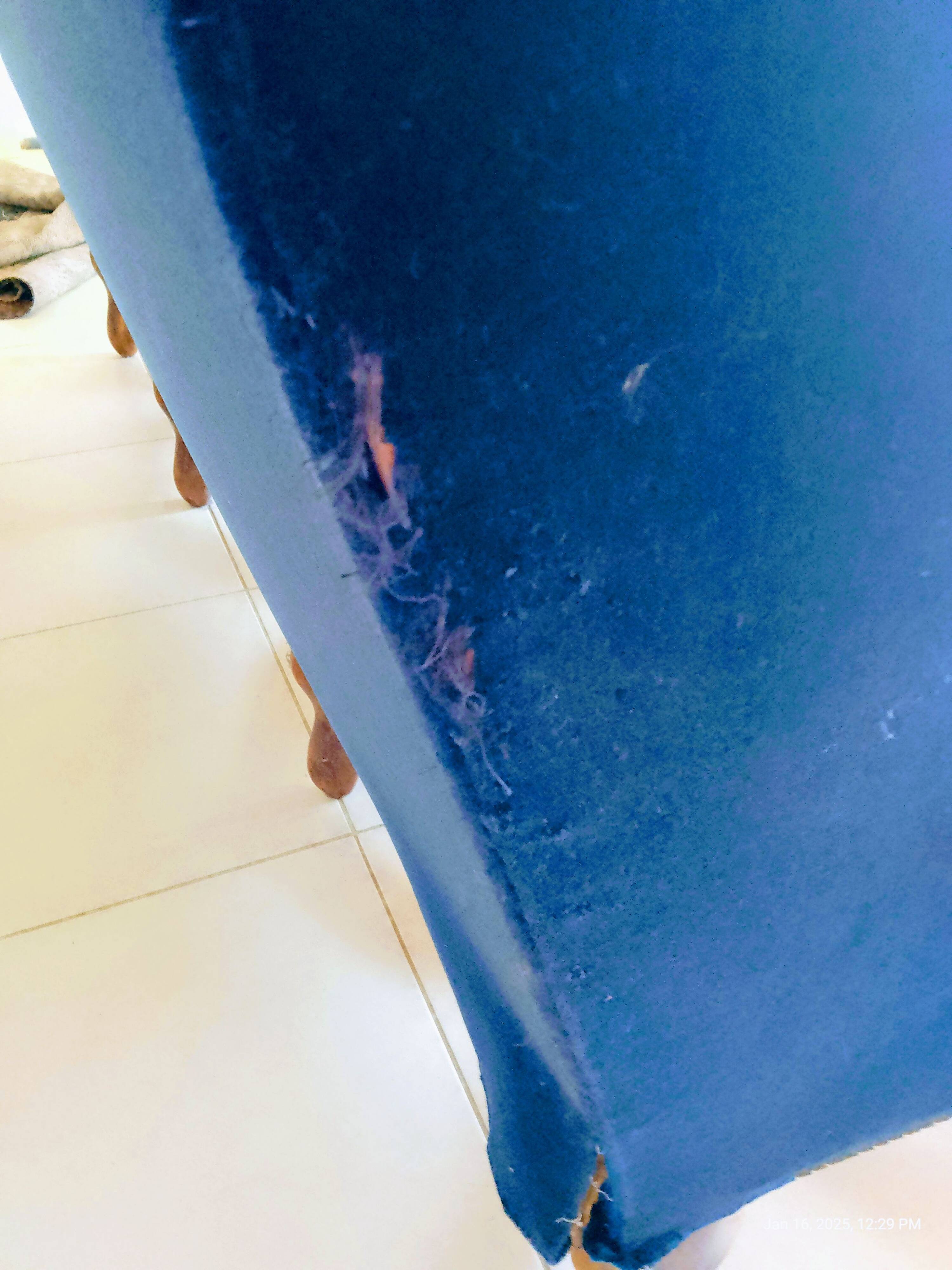 3 seater blue velvet sofa