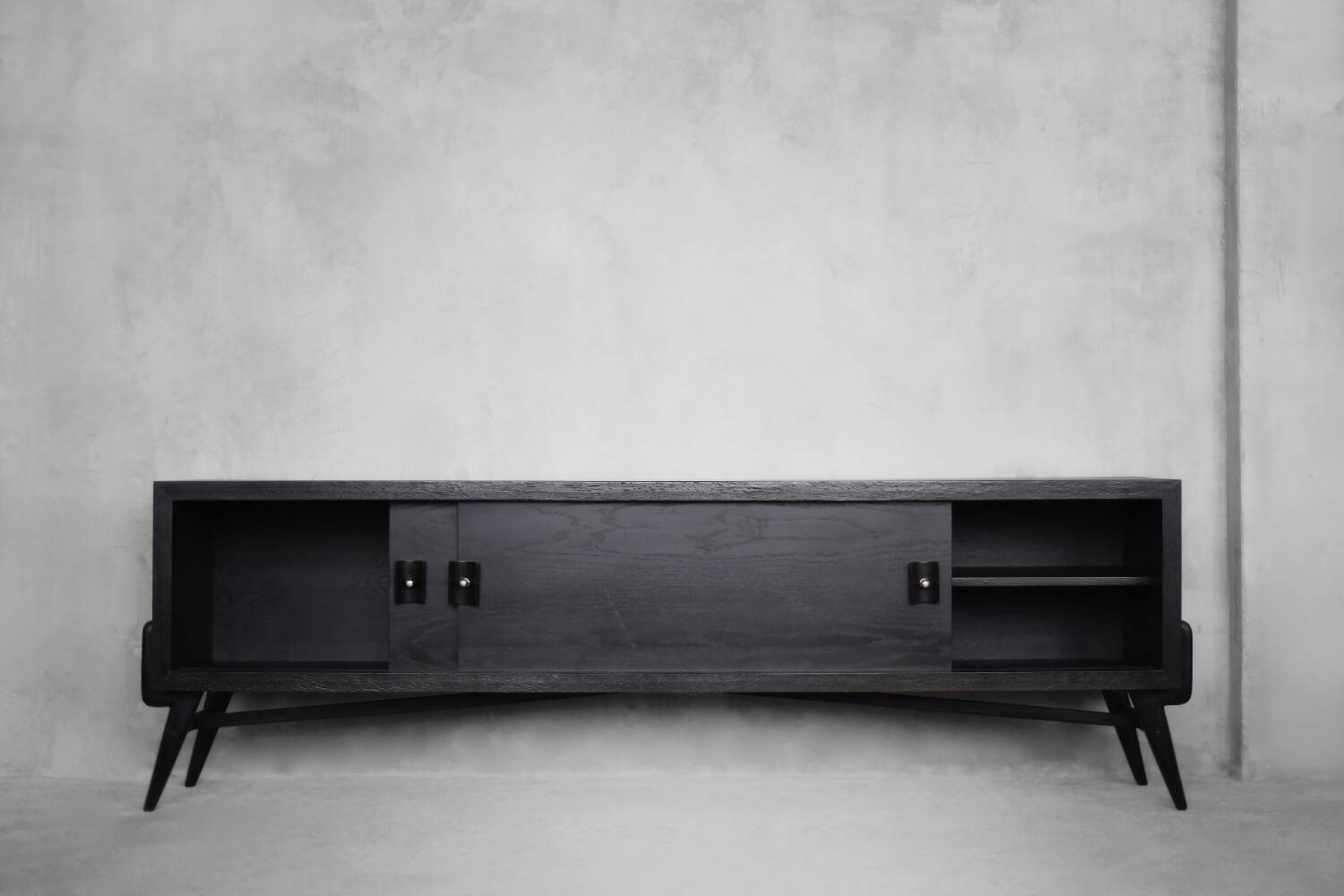 Mid-Century Scandinavian Modern Dark Oak Sideboard with Wood and Metal