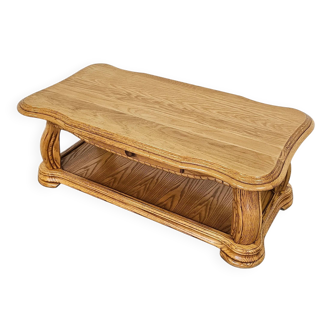Table basse française en chêne massif des années 1970