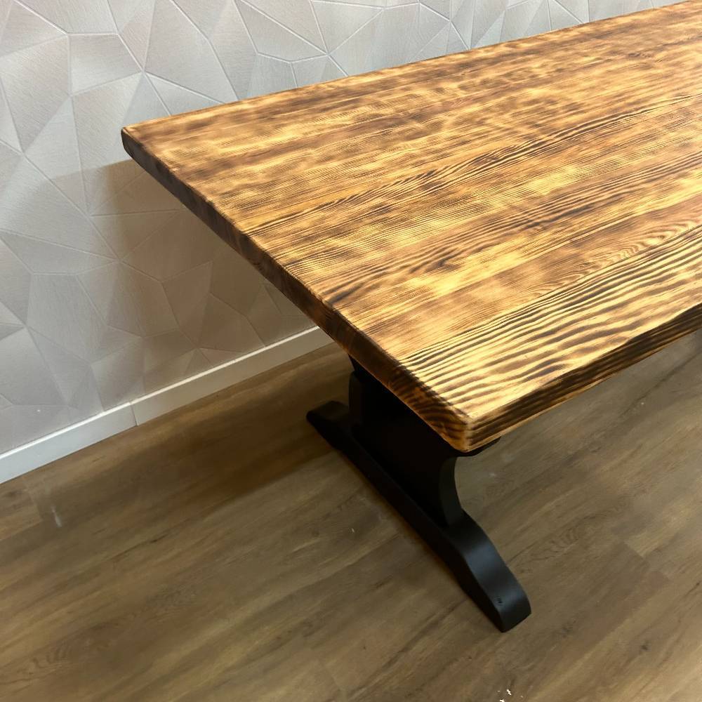 Industrial monastery farmhouse table with burnt top