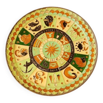 Assiette en bronze cloisonné années 30. Signes du zodiaque.