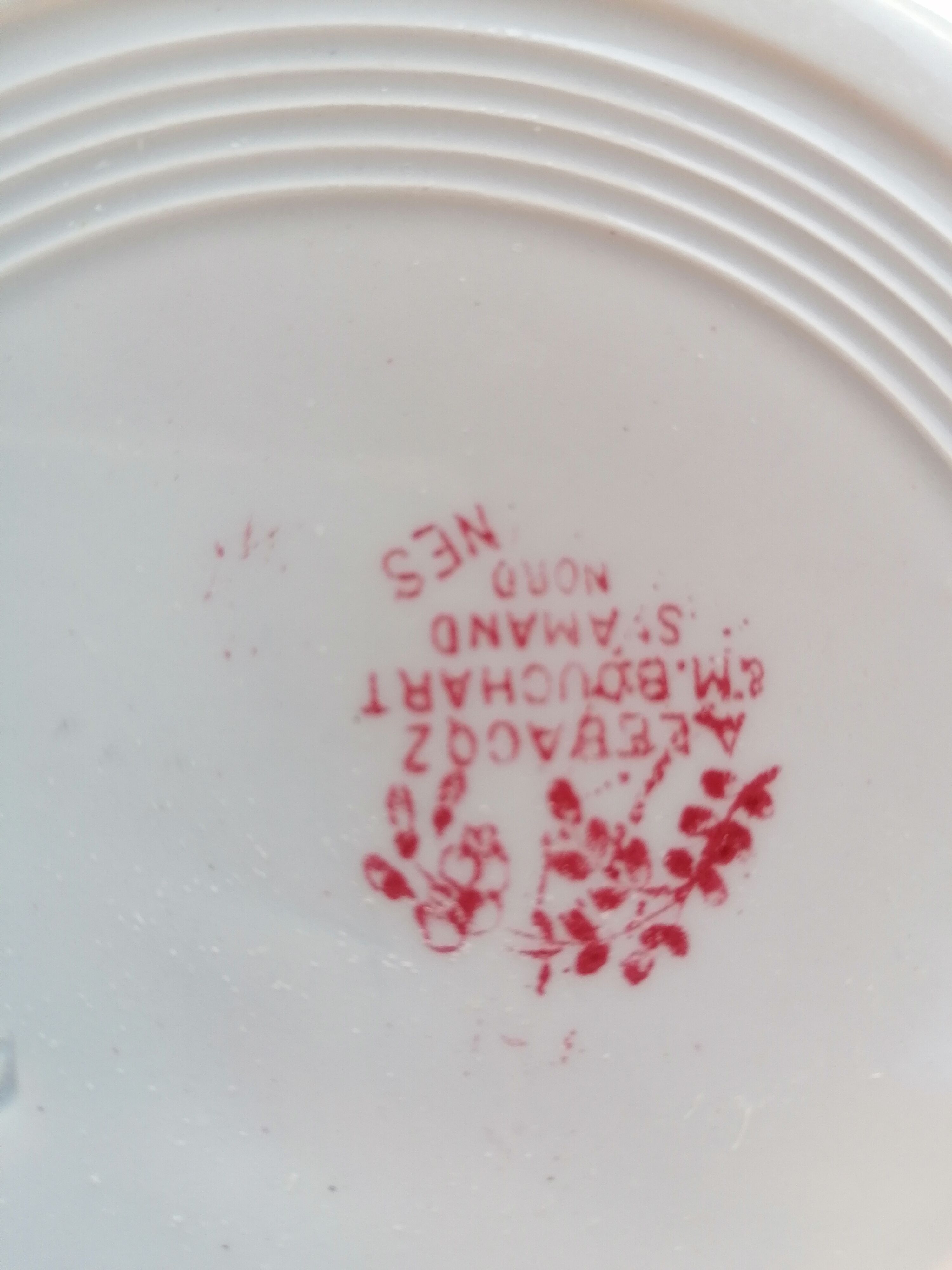 6 flat plates, Saint Amand earthenware, Fleurie series "Glycine"