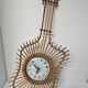 Vintage decorative wall clock Guitar in rattan bohemian style 77 cm - 1970s