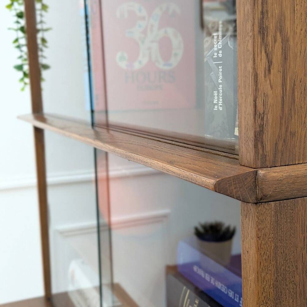 Vintage library by Didier Rozaffy for Oscar, oak and glass, 1950s.