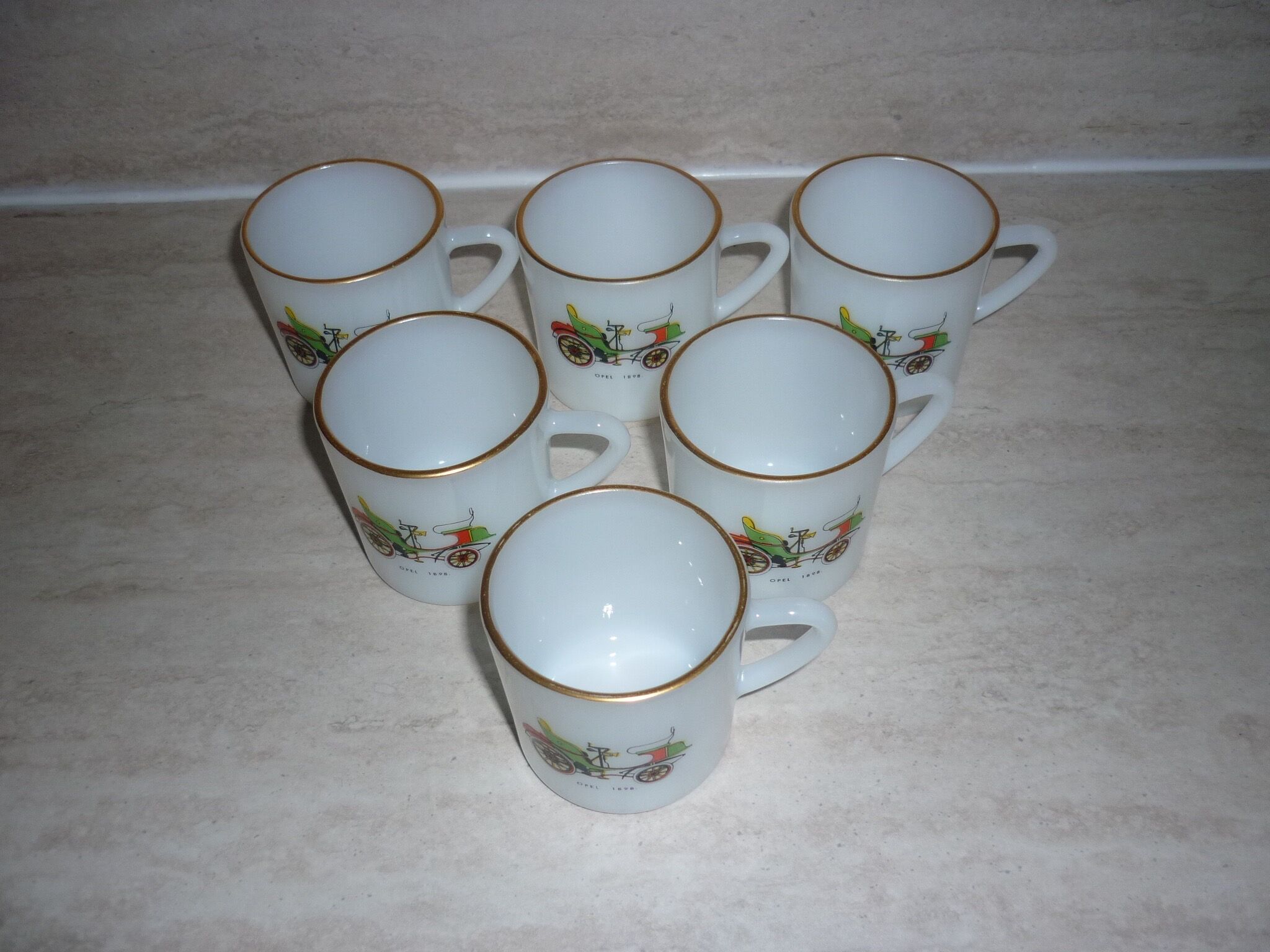 Opaline glass cups decorations OPEL 6 pieces