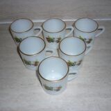 Tasses en verre opaline décors OPEL 6 pièces