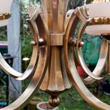 lustre art déco 4 feux bronze et opaline