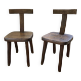 Pair of Aranjou elm “T” chairs