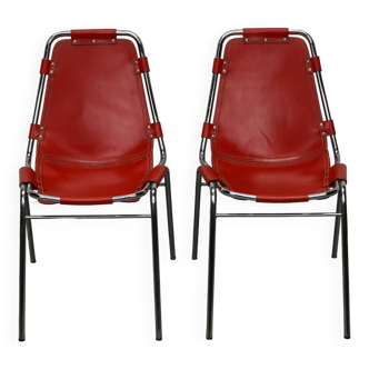 Ensemble de deux chaises rouges par Dalvera pour Les Arcs, 1960s