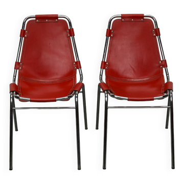 Set of Two Red Chairs by Dalvera for Les Arcs, 1960s
