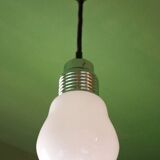 Vintage pendant light, old light fixture, opaline bulb shape, giant bulb, pulley system, loft decor