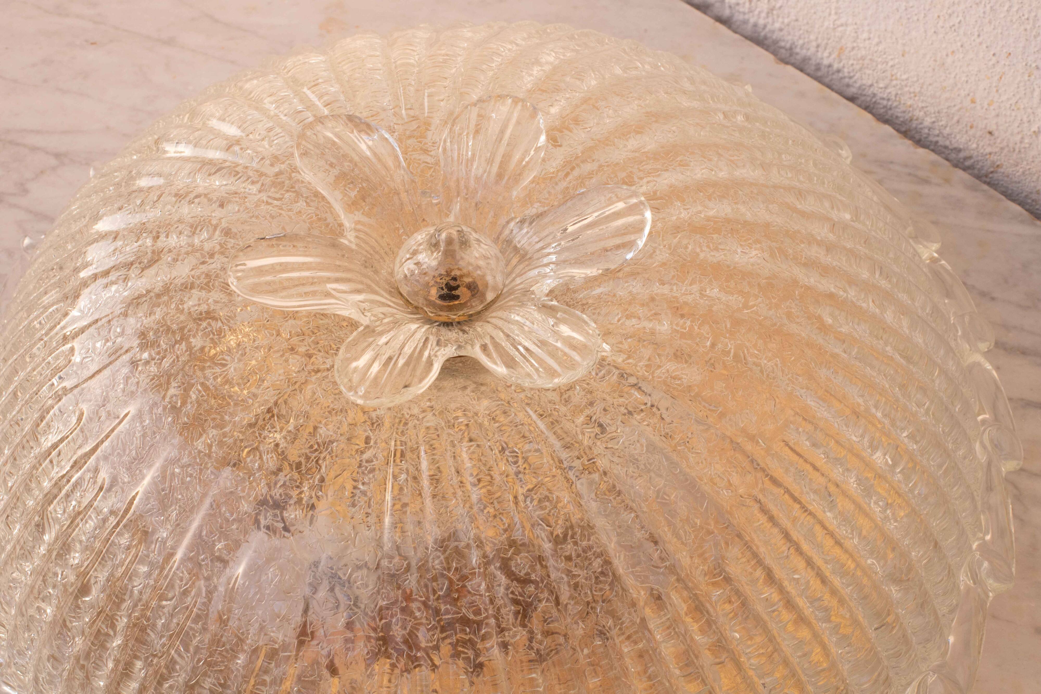 Italian Transparent Murano Glass Ceiling with Flower