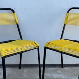 4 yellow scoubidou chairs, 1950