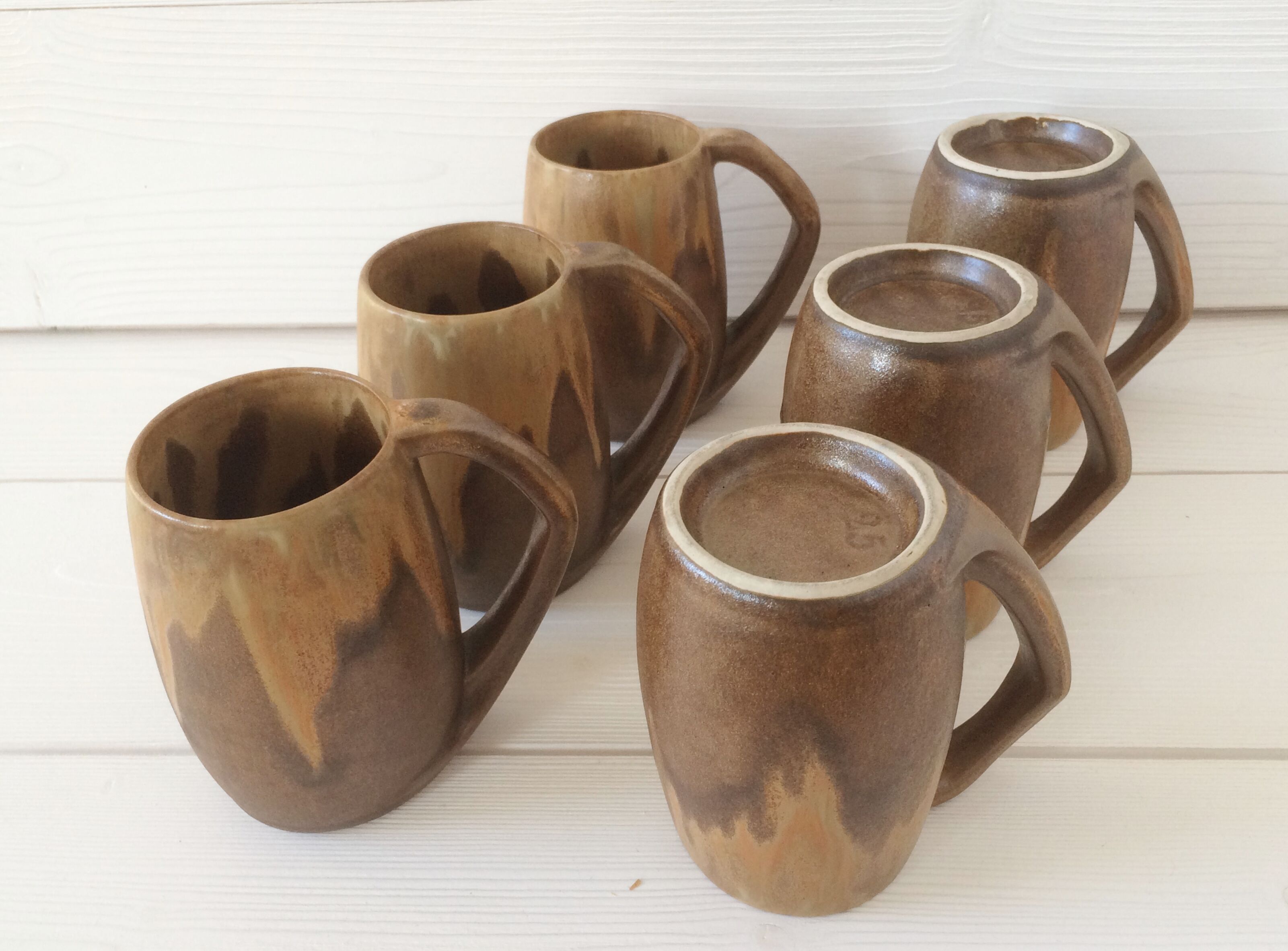 Lot 6 sandstone mugs varnished vintage 50s