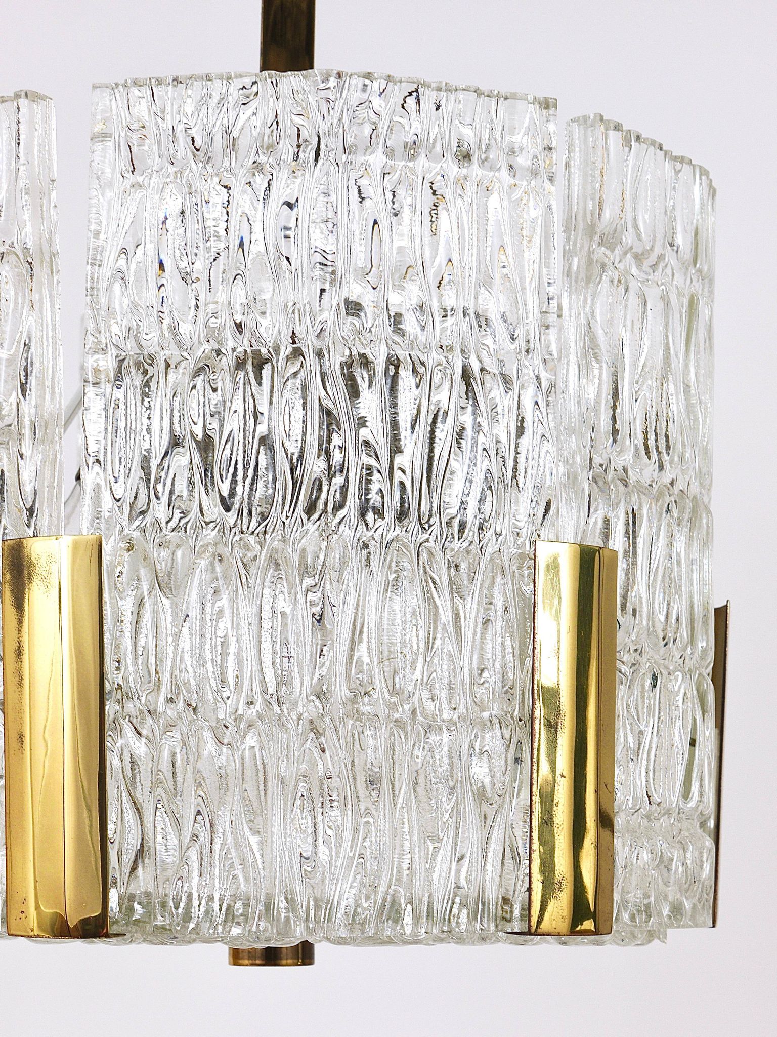Kalmar Suspension Tambour Drum, Brass, Frosted Textured Glass, Austria, 1960s
