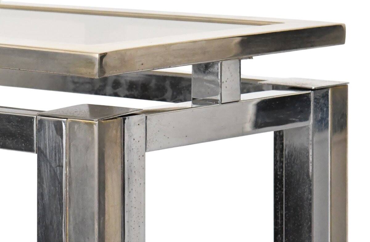 Rectangular console in brushed steel. Guy Lefèvre for Maison Jansen.