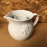 Old Vintage White Enameled Ceramic Carafe Refresher Pitcher
