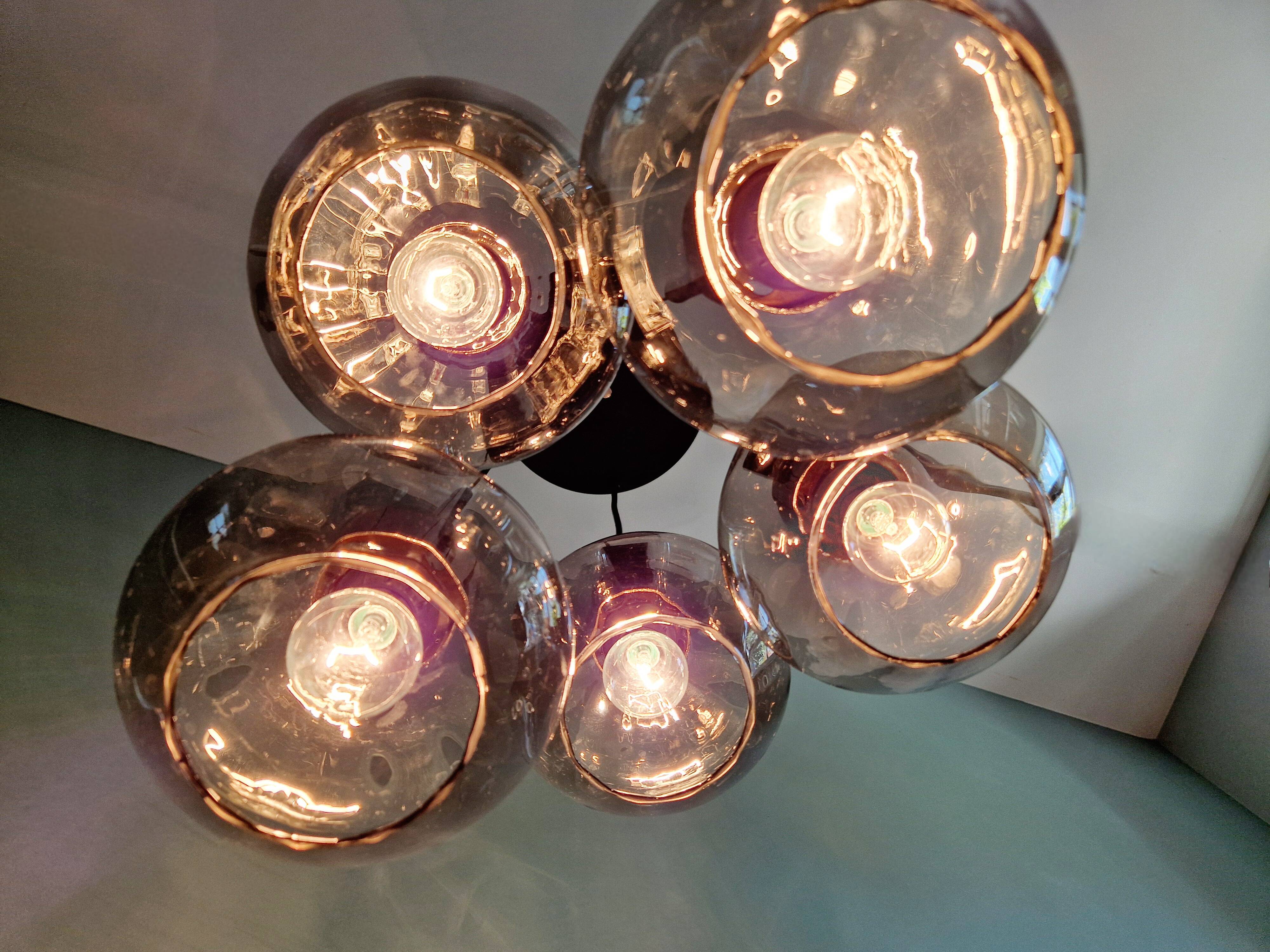 Cascade chandelier in chrome metal and smoked glass, 1970s