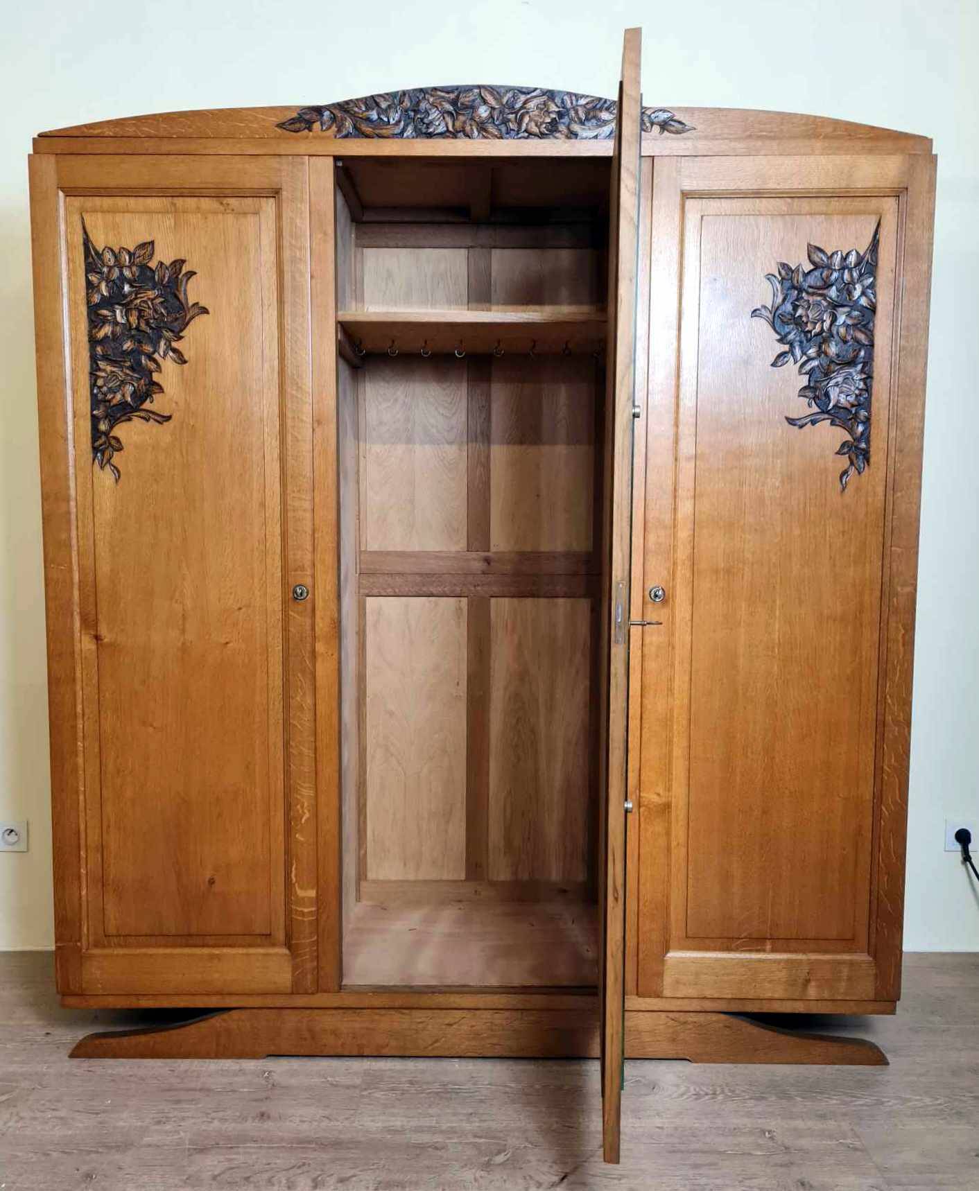 art deco period wardrobe in blond oak circa 1940