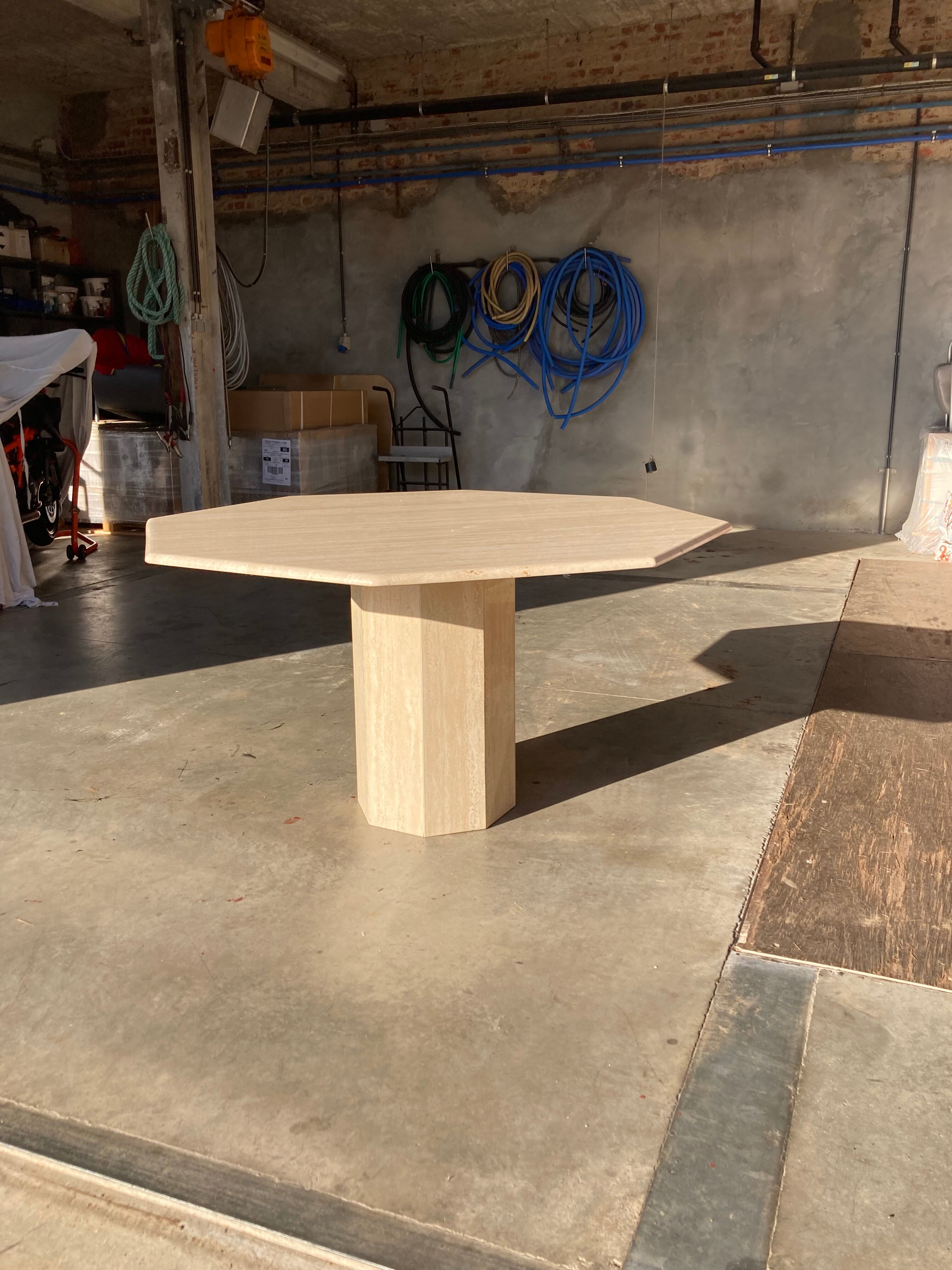 Travertin dining table octagonal