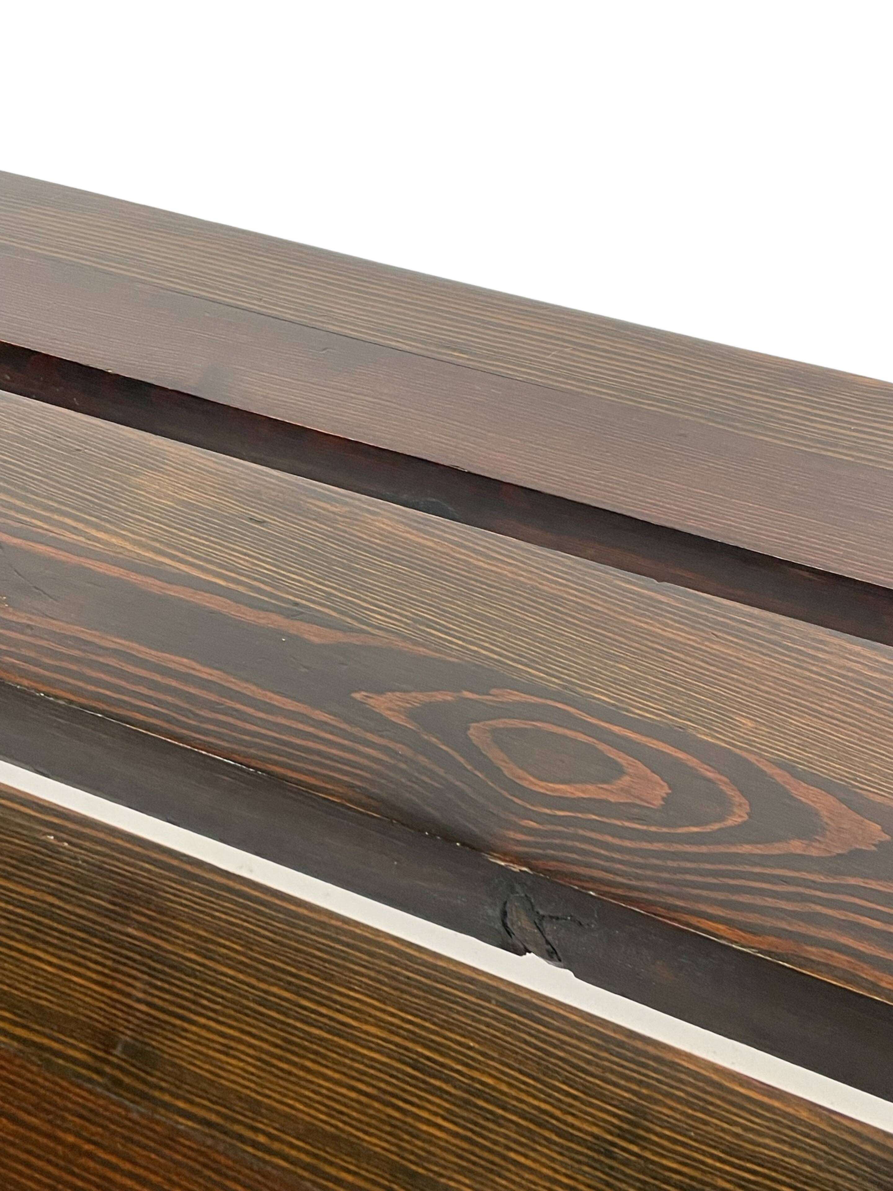 Minimalist vintage sofa design in wengé wood solid slatted bench