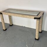 Console d'entrée vintage en travertin et laiton de style italien, années 1980