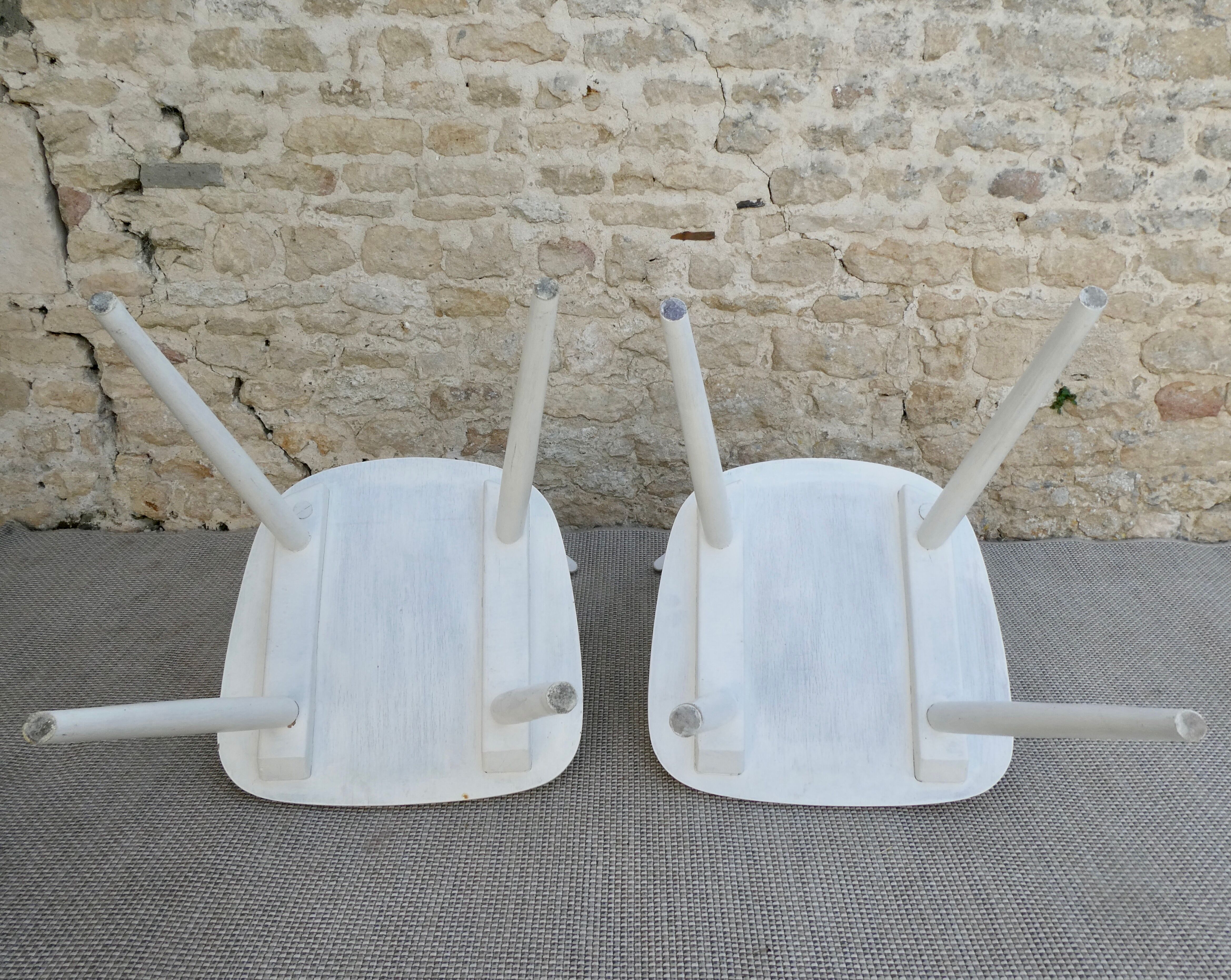 Pair of chairs with bars, wooden, white patina