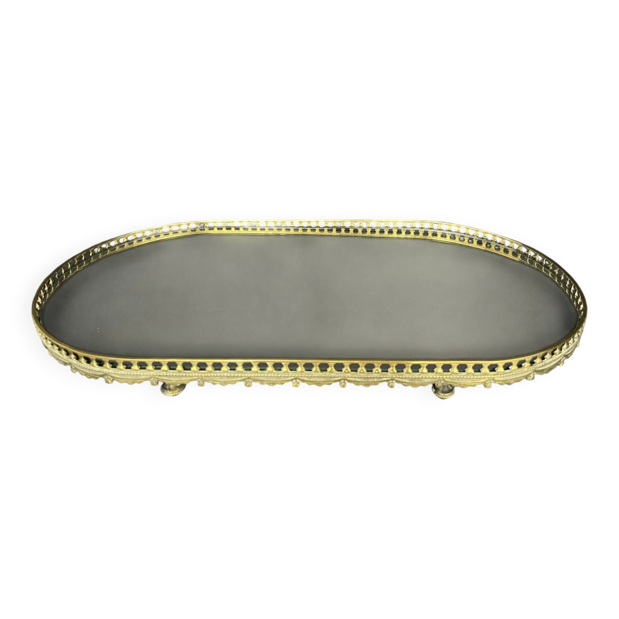 Large oval table centrepiece in bronze and mirror, Louis XVI style.