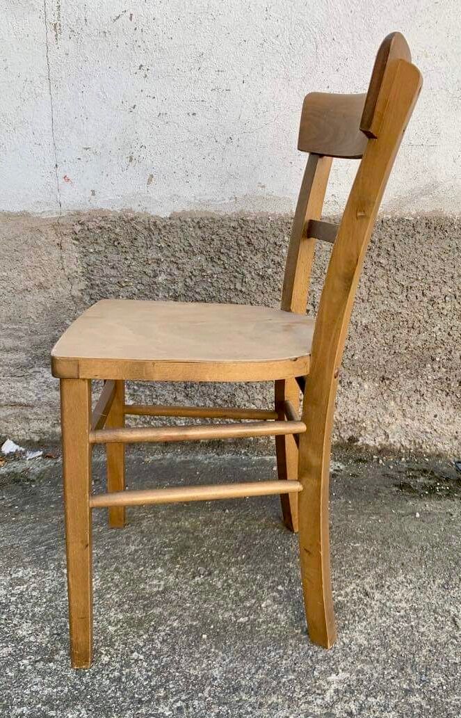 Set of 8 old light wood bistro chairs years 1957 stamps