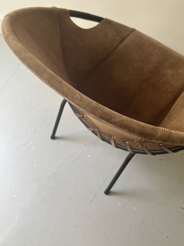 Fauteuil design en daim marron circle ballon de Lusch & Co, Allemagne 1970