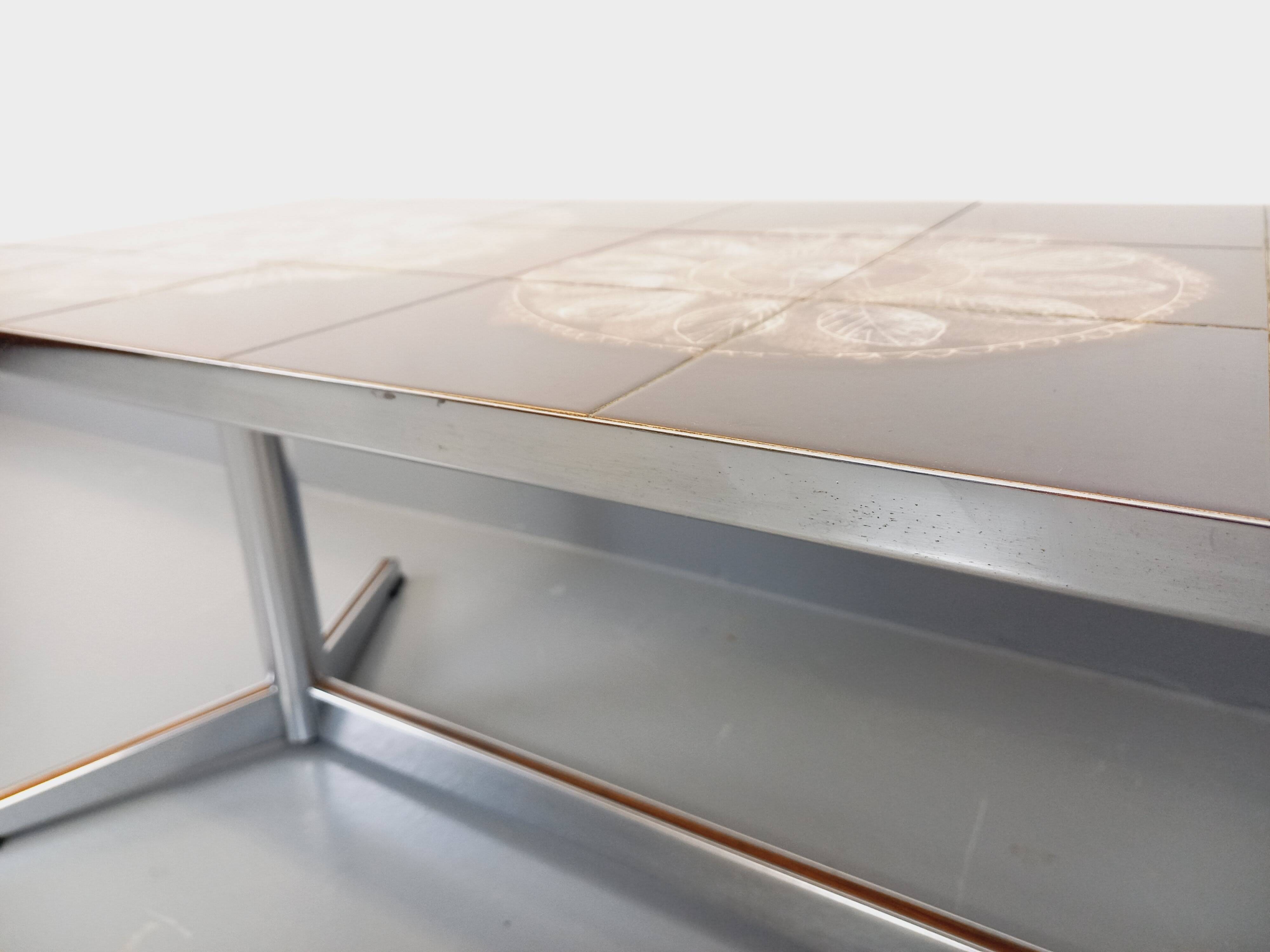 Vintage ceramic and chrome metal coffee table from the 70s