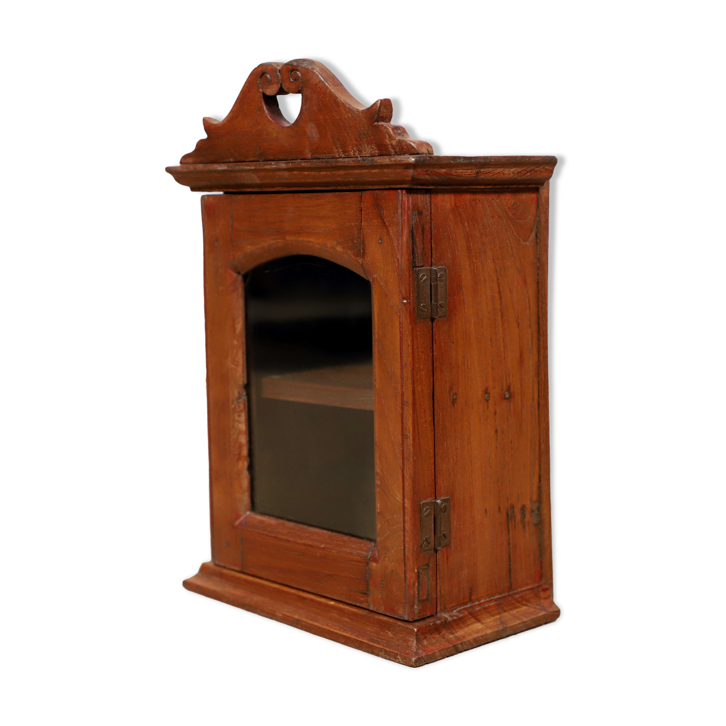 Wall display case - old art deco clock box in burmese teak