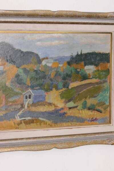 Original mid-century Swedish oil on panel – “Landscape with House” – vintage & framed – 42 × 52 cm (16.5" × 20.5")