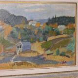 Original mid-century Swedish oil on panel – “Landscape with House” – vintage & framed – 42 × 52 cm (16.5" × 20.5")