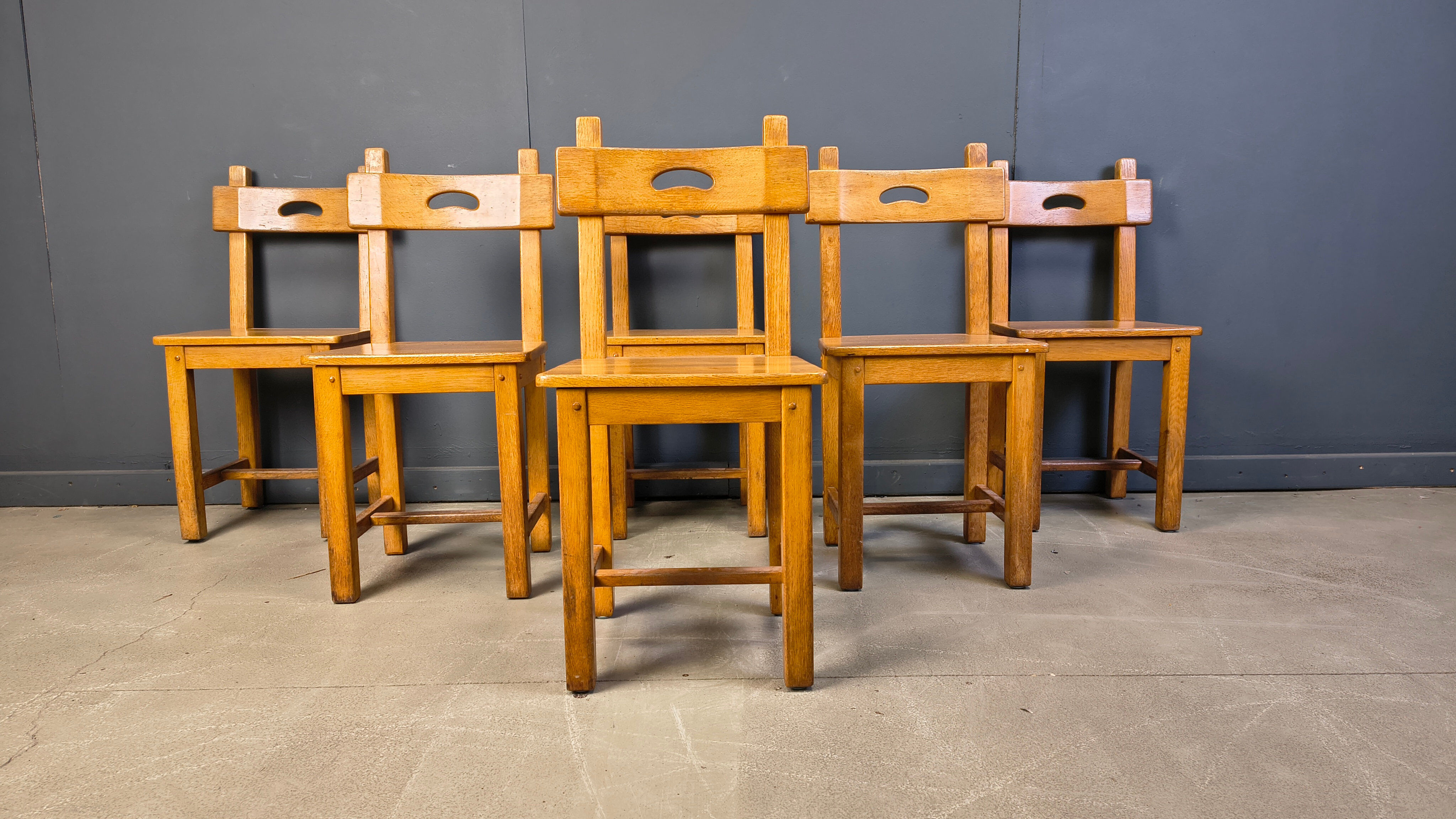Set of 6 Spanish rustic dining chairs, 1960s