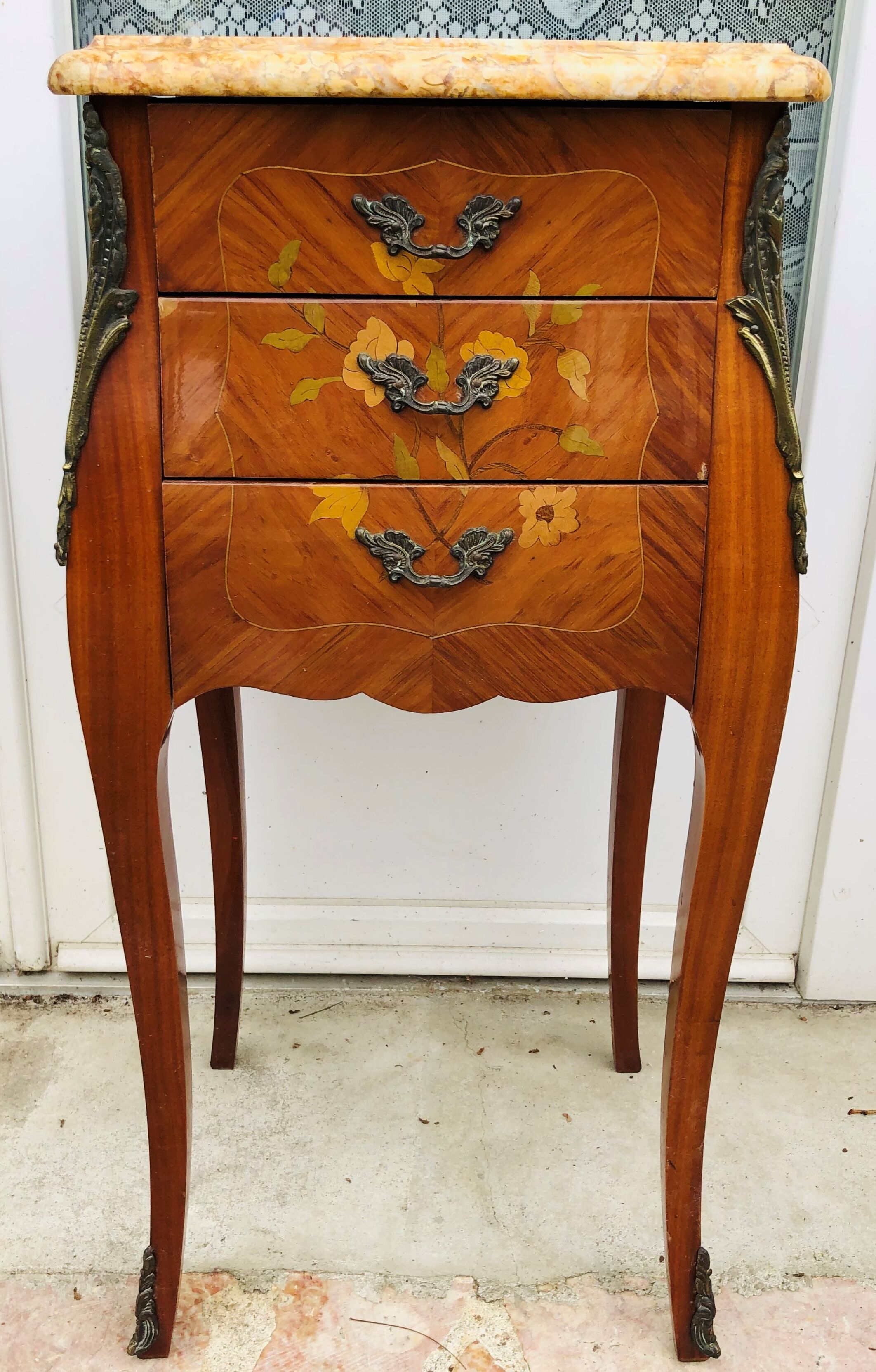 Bedside in Louis XV style marquetry