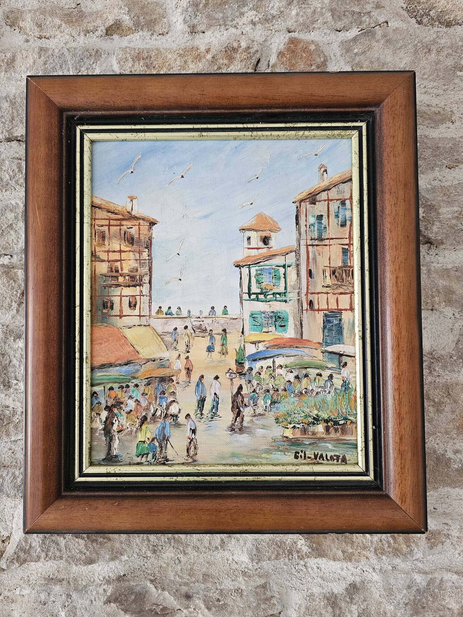 Oil Painting on Canvas Saint Jean de Luz Rue de la République signed Gil Va