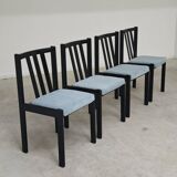Set of 4 modernist black chairs with light blue ribbed fabric