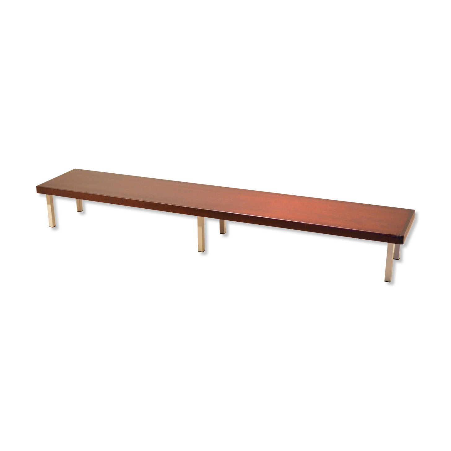 1960's industrial design: big bench mahogany and metal 1.9 m
