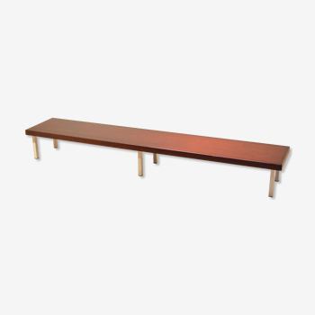 1960's industrial design: big bench mahogany and metal 1.9 m