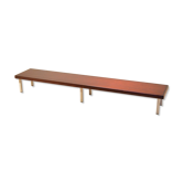 1960's industrial design: big bench mahogany and metal 1.9 m