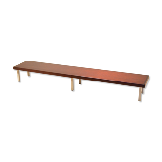 1960's industrial design: big bench mahogany and metal 1.9 m