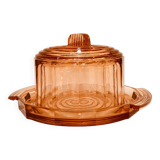 Rosaline pink glass bell and 1930s Art Deco cheesecake tray