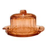 Rosaline pink glass bell and 1930s Art Deco cheesecake tray
