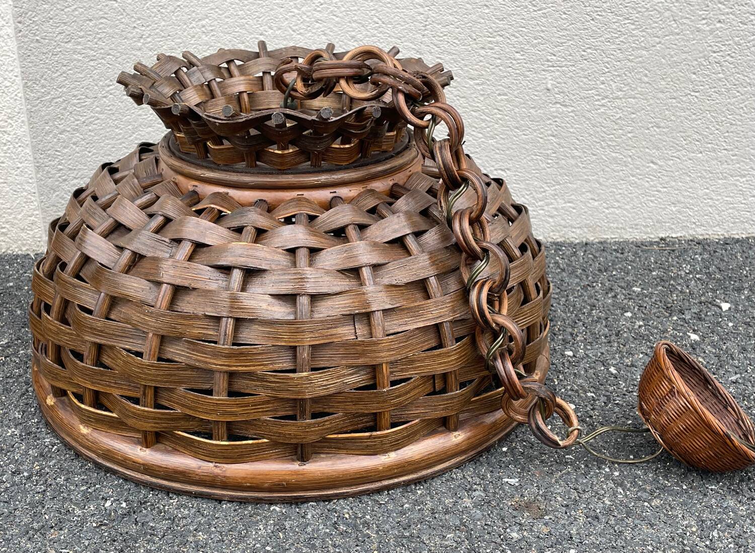 Pair of rattan ceiling lights