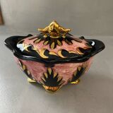 Plat bonbonnière céramique rose doré signée