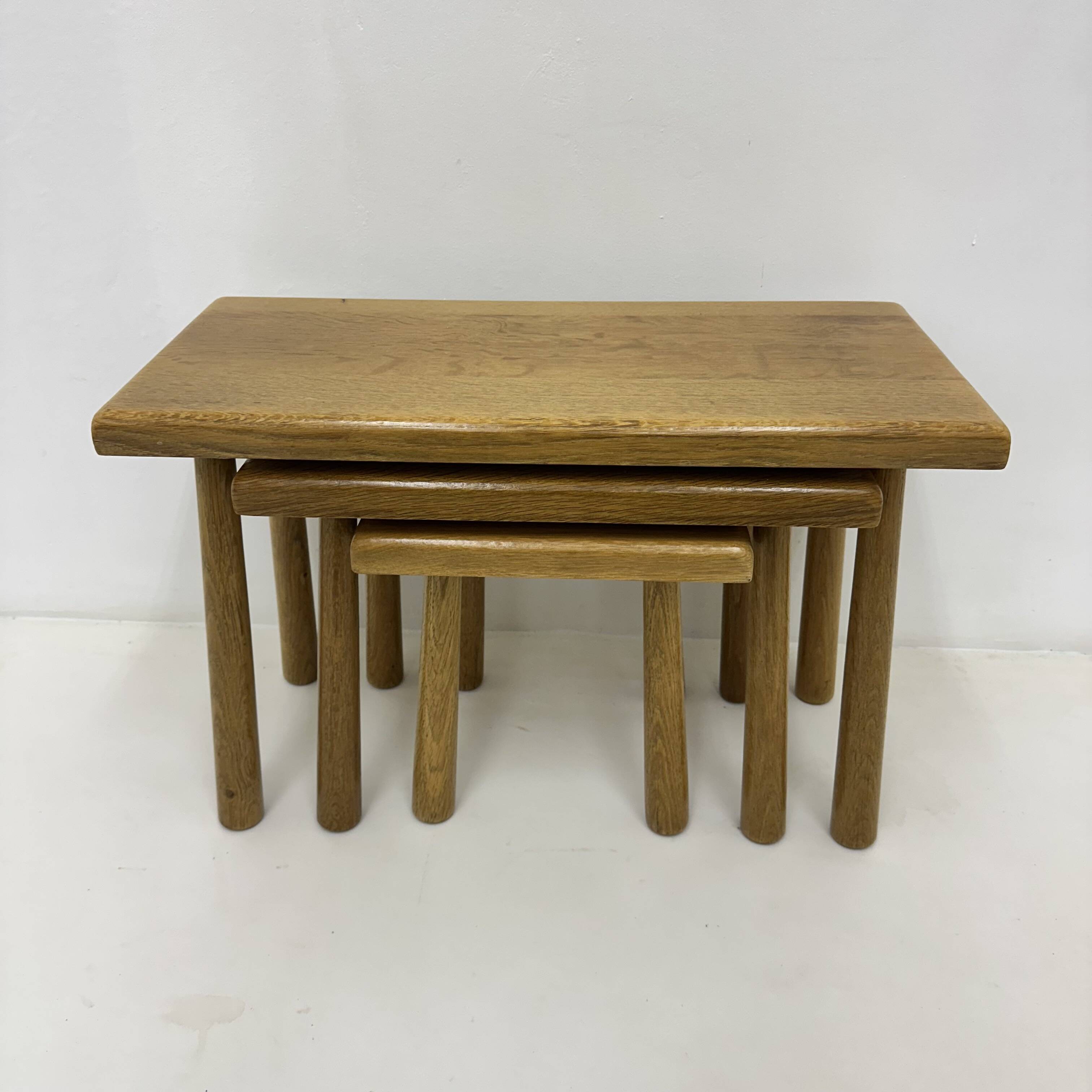 Set of nesting tables solid oak wood brutalist , 1970s