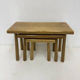 Set of nesting tables solid oak wood brutalist , 1970s